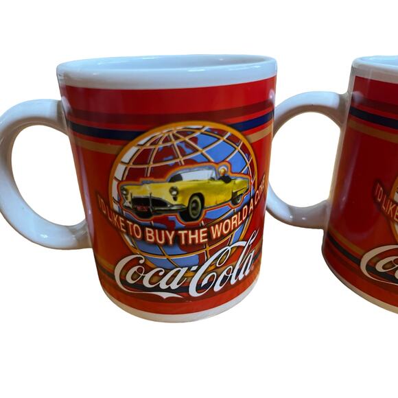 Set of 2 Coca Cola Ceramic Coffee Cup Mug 70s "I'd Like to Buy the World a Coke" - Picture 2 of 4